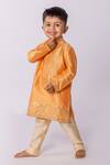 Buy_Minikin_Orange Cotton, Silk Lace Gota Embroidered Kurta Set _at_Aza_Fashions