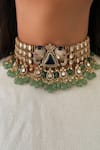Buy_PRERTO_Emerald Green Stones, Pearls, Beads And Sapphire Dual Elephant Choker Set _at_Aza_Fashions