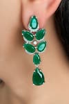 Shop_PRERTO_Emerald Green Stones, Crystals And Diamond Drops Necklace Set _at_Aza_Fashions