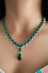 Buy_PRERTO_Emerald Green Stones, Crystals And Diamond Drops Necklace Set _at_Aza_Fashions