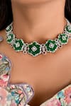 Buy_PRERTO_Emerald Green Crystals, Stones Luisa Purple And Diamond Floral Necklace Set _at_Aza_Fashions