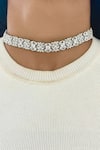 Buy_Prerto_White Crystals, Stones Floral Diamond Line Choker Set _at_Aza_Fashions