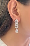 Shop_Prerto_White Crystals Leaflet Diamond Tear Drops Necklace Set _at_Aza_Fashions