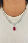 Buy_Prerto_Silver Plated Crystals, Stones Baguette Ruby Diamond Line Necklace Set _at_Aza_Fashions