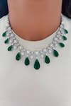 Buy_Prerto_Emerald Green Crystals, Stones Rabta Tear Drops Circular Diamond Necklace Set _at_Aza_Fashions