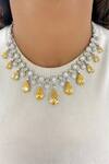 Buy_Prerto_Silver Plated Crystals, Rabta Citrine Tear Drops Circular Diamond Necklace Set _at_Aza_Fashions