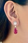 Shop_Prerto_Red Stones, Crystals Rabta Ruby Tear Drops Circular Diamond Necklace Set _at_Aza_Fashions