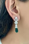 Shop_Prerto_Emerald Green Crystals, Stones Drops Leaflet Diamond Circular Necklace Set _at_Aza_Fashions
