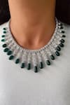 Buy_Prerto_Emerald Green Crystals, Stones Drops Leaflet Diamond Circular Necklace Set _at_Aza_Fashions