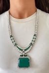 Buy_Prerto_Emerald Green Stones, Crystals, And Large Pendant Enchanted Dream Necklace Set _at_Aza_Fashions
