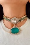 Buy_Prerto_Gold Plated Gemstones, Crystals Baguette And Emerald Doublet Pendant Choker Set _at_Aza_Fashions