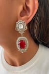 Shop_Prerto_Gold Plated Stones, Crystals Baguette And Ruby Doublet Pendant Choker Set _at_Aza_Fashions