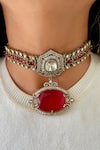 Buy_Prerto_Gold Plated Stones, Crystals Baguette And Ruby Doublet Pendant Choker Set _at_Aza_Fashions