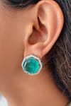 Shop_Prerto_Emerald Green Pearls, Crystals Hexagon And Diamond Necklace Set _at_Aza_Fashions
