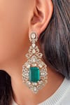 Shop_Prerto_Emerald Green Stones, Crystals Maharani Mehrunisa Moissanite Necklace Set _at_Aza_Fashions