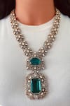 Buy_Prerto_Emerald Green Stones, Crystals Maharani Mehrunisa Moissanite Necklace Set _at_Aza_Fashions