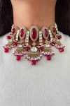 Buy_Prerto_Red Pearls, Stones, Beads Roshanara Ruby Moissanite And Choker Set _at_Aza_Fashions