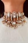 Buy_Prerto_Gold Plated Pearls, Stones, Rhinestones Roshanara Moissanite And Choker Set _at_Aza_Fashions