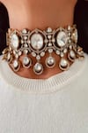 Buy_Prerto_Gold Plated Stones, Faux Diamonds The Mahal Moissanite Choker Necklace Set _at_Aza_Fashions