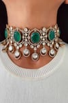 Buy_Prerto_Gold Plated Stones, Diamonds The Mahal Emerald Doublets And Moissanite Choker Set _at_Aza_Fashions