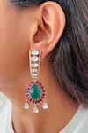 Shop_Prerto_Emerald Green Zari, Zircon Studded Moissanite Drops Doublet Open Choker Set _at_Aza_Fashions