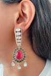 Shop_Prerto_Gold Plated Stones Zircon Studded Moissanite Drops Doublet Open Choker Set _at_Aza_Fashions