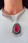 Buy_Prerto_Gold Plated Stones Zircon Studded Moissanite Drops Doublet Open Choker Set _at_Aza_Fashions