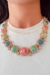 Buy_Prerto_Multi Color Zari, Stones Zircon Detailing Statement Necklace Set _at_Aza_Fashions