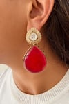 Shop_Prerto_Red Stones, Pearls, Maharani 3 Layer Ruby Doublet And Moissanite Necklace Set _at_Aza_Fashions