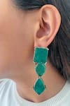 Shop_Prerto_Emerald Green Stones Geometric Doublet Statement Necklace Set _at_Aza_Fashions