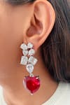 Shop_Prerto_Silver Plated Crystals, Stones Geometric Ruby Heart Drop Necklace Set _at_Aza_Fashions