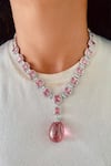 Buy_Prerto_Pink Stones Zircon And Drop Necklace Set _at_Aza_Fashions