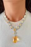Buy_Prerto_Yellow Stones, Zari Zircon And Large Citrine Necklace Set _at_Aza_Fashions