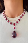 Buy_Prerto_Red Stones Zircon And Large Ruby Necklace Set _at_Aza_Fashions