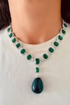 Buy_Prerto_Emerald Green Stones, Crystals Zircon And Large Necklace Set _at_Aza_Fashions