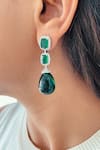 Shop_Prerto_Emerald Green Stones, Crystals Zircon And Large Necklace Set _at_Aza_Fashions