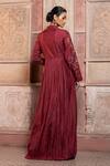 Shop_Shruti Sancheti_Maroon Silk Embroidery, Applique Mandarin Collar Pleated Maxi Gown _at_Aza_Fashions