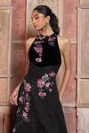 Buy_Shruti Sancheti_Black Silk Satin Embroidery Halter Neck Textured Gown _Online_at_Aza_Fashions