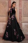 Buy_Shruti Sancheti_Black Silk Satin Embroidery Halter Neck Textured Gown _at_Aza_Fashions