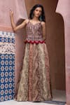 Buy_Shruti Sancheti_Red Satin, Mirrors, Embroidery Sweetheart Neck Colorblock Gown _at_Aza_Fashions