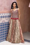 Buy_Shruti Sancheti_Red Satin, Mirrors, Embroidery Sweetheart Neck Colorblock Gown _Online_at_Aza_Fashions