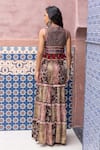 Shop_Shruti Sancheti_Brown Silk Satin Mirrors, Embroidery, Tassels V-neck Waistcoat With Sharara _at_Aza_Fashions