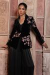 Shruti Sancheti_Black Velvet Applique, Embroidery Blazer _Online_at_Aza_Fashions