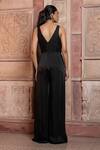 Shop_Shruti Sancheti_Black Satin, Embroidery V-neck Jumpsuit _at_Aza_Fashions