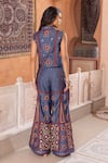 Shop_Shruti Sancheti_Blue Denim Embroidery, Mirrors V-neck Waistcoat With Pant _at_Aza_Fashions