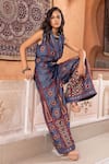 Shruti Sancheti_Blue Denim Embroidery, Mirrors V-neck Waistcoat With Pant _at_Aza_Fashions