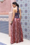 Shop_Shruti Sancheti_Blue Denim, Silk Satin Mirrors, Tassels Halter Embroidered Wrap Top With Palazzo _at_Aza_Fashions