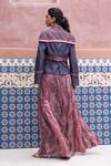Shop_Shruti Sancheti_Blue Denim, Silk Satin Embroidery, Mirrors Sweetheart Neck Blazer Set _at_Aza_Fashions
