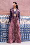 Buy_Shruti Sancheti_Blue Denim, Silk Satin Embroidery, Mirrors Sweetheart Neck Blazer Set 