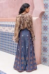 Shop_Shruti Sancheti_Brown Silk Satin, Denim Ruffles, Embroidery, Paisley Printed Shirt With Pant _at_Aza_Fashions